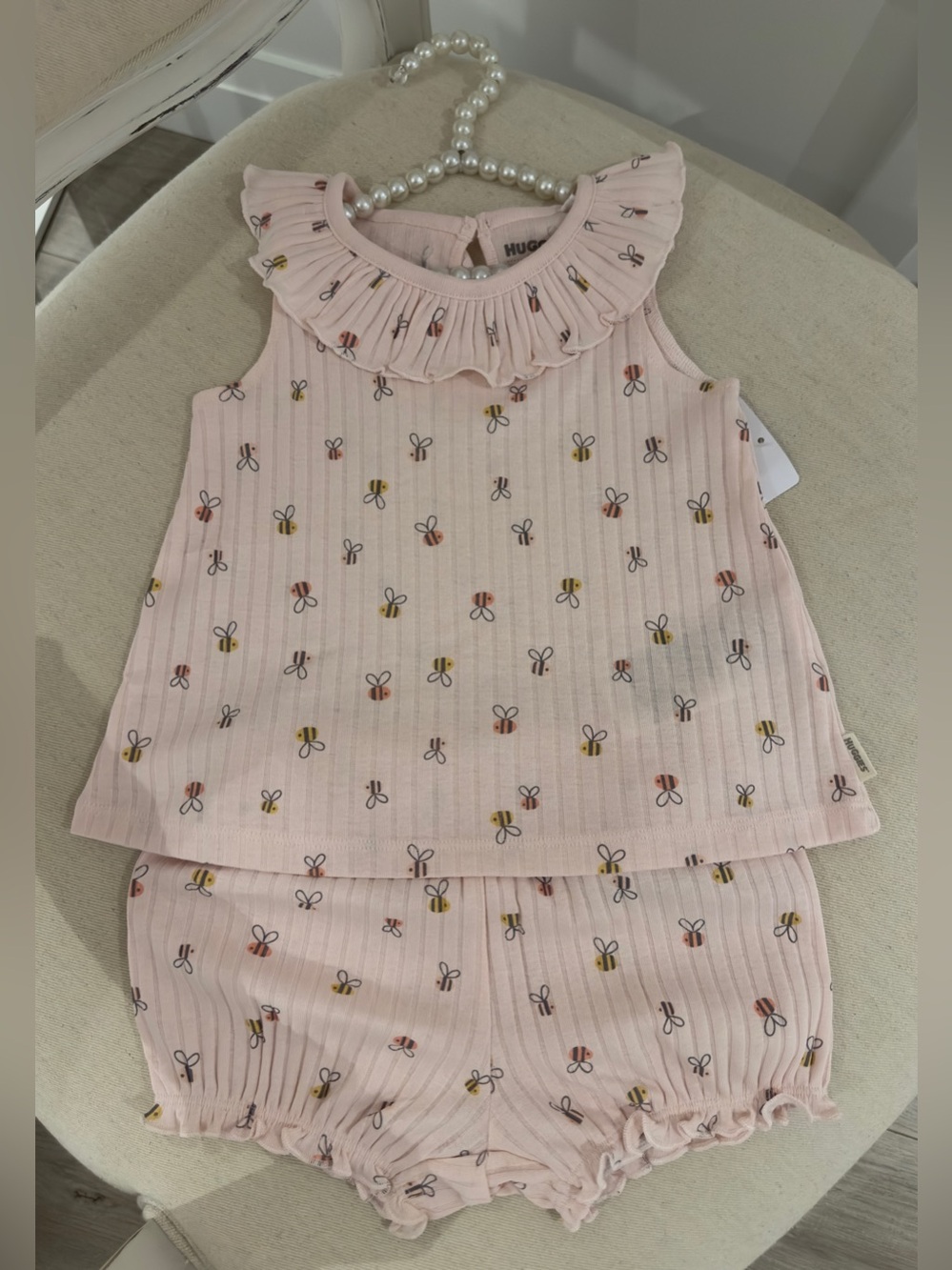 🤍 18 Mth Organic Cotton Ribbed Ruffles Two Piece Baby Girl Bloomer Set NWT